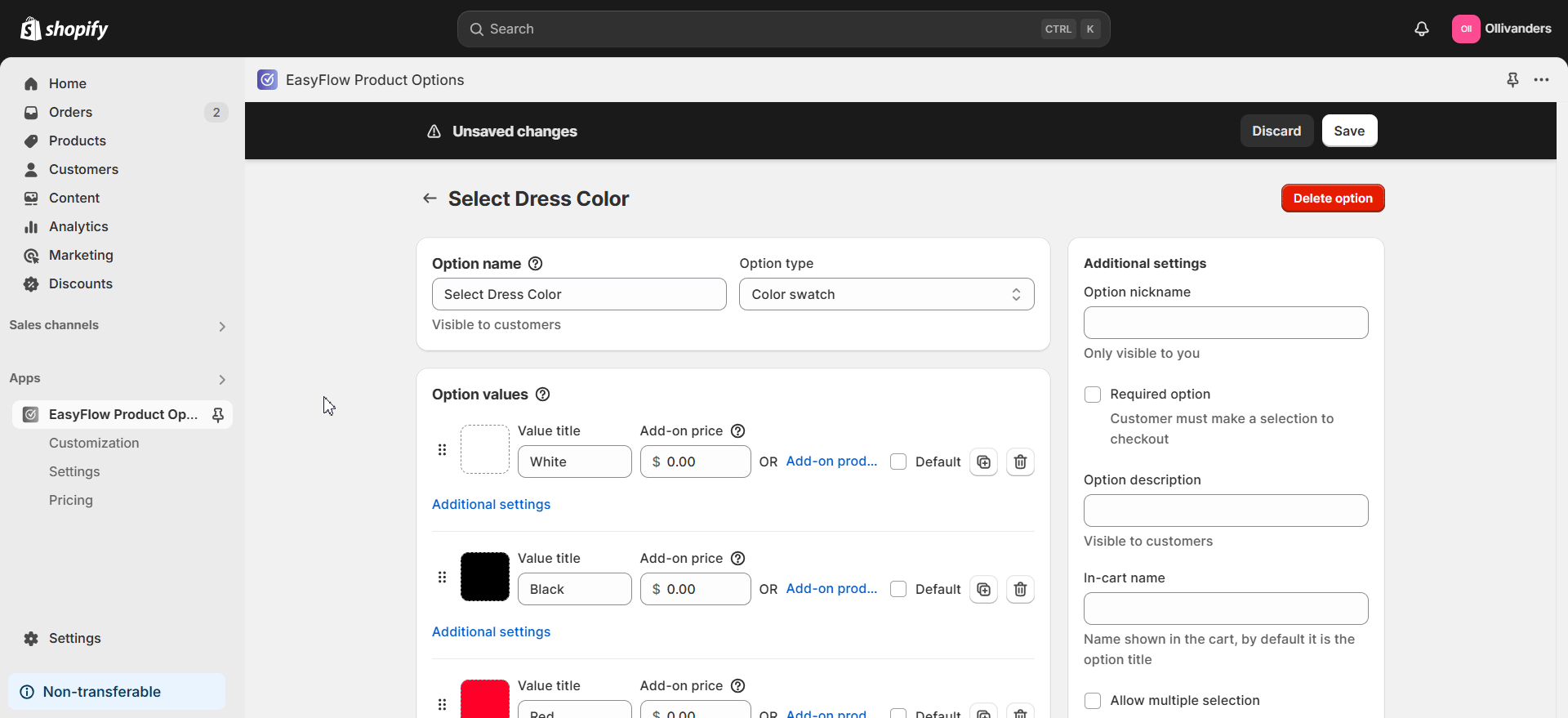 Step 3: Use Add-On Prices in Values for Additional Charges