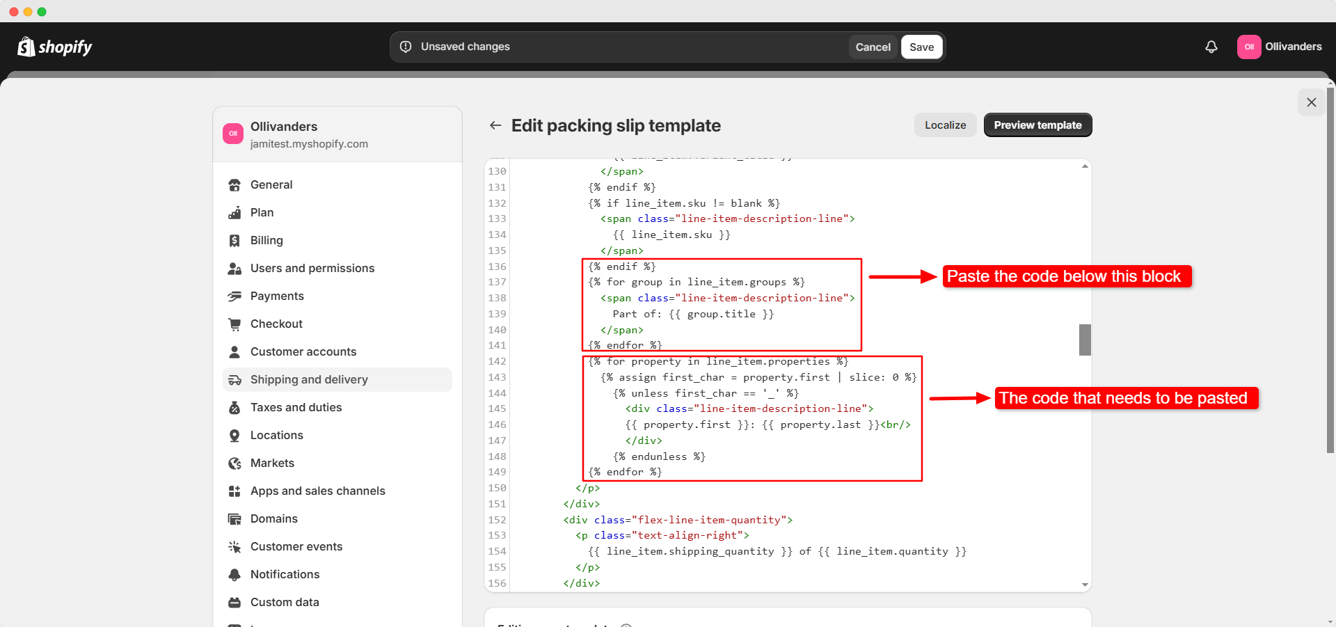 Step 3: Add Required Code in Packing Slip Template Editor