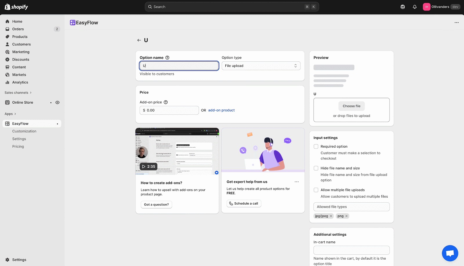 Set Up Options for Products