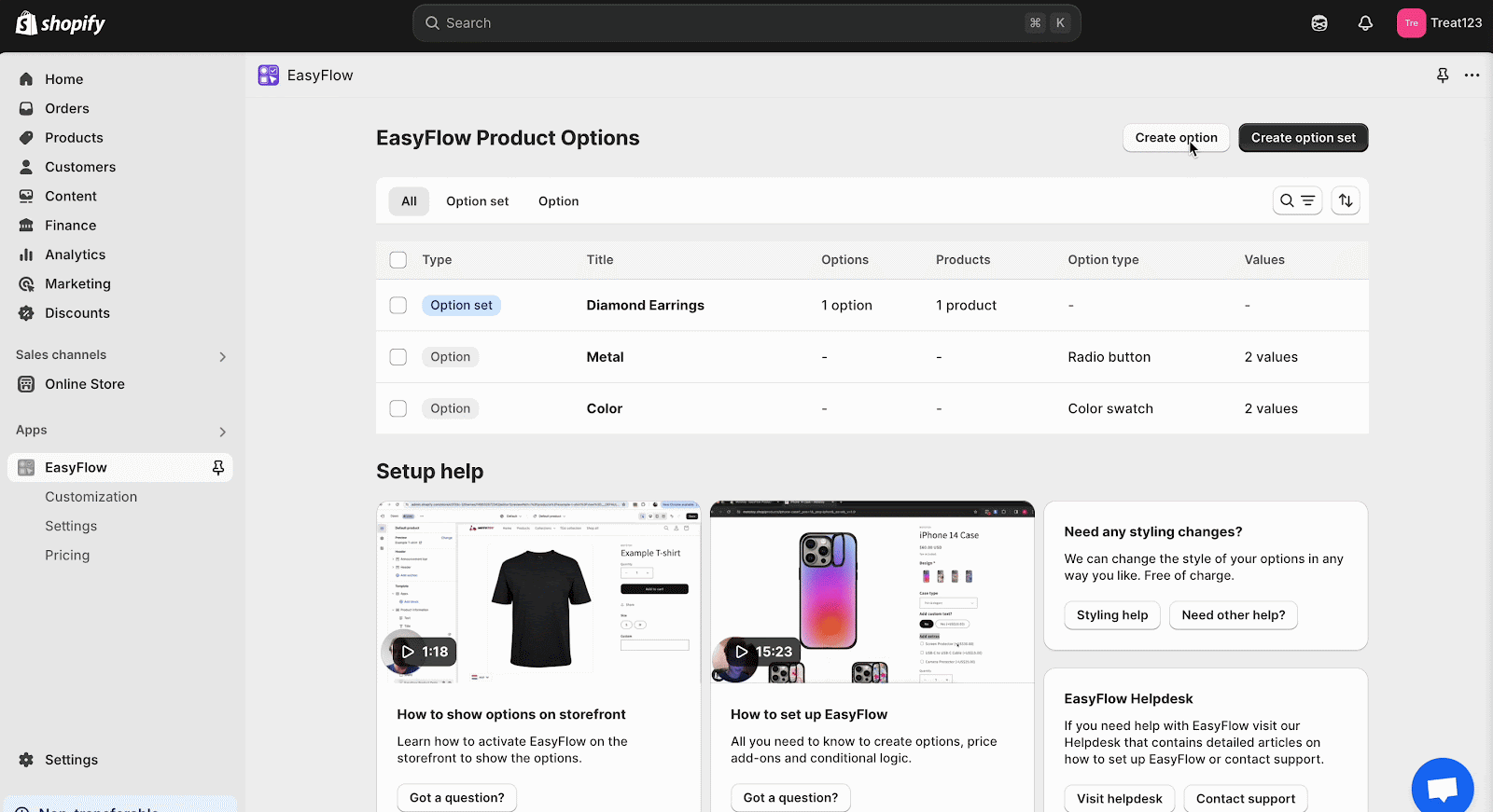 Set Up Options for Products