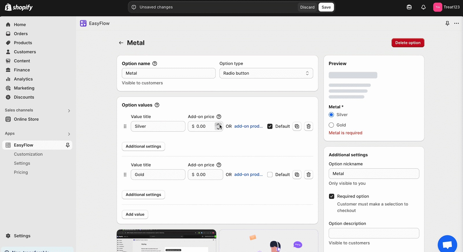 Set Up Options for Products