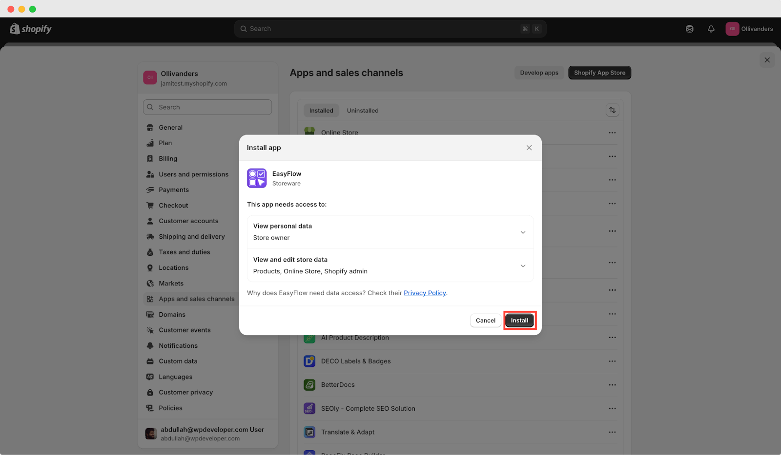 install EasyFlow app