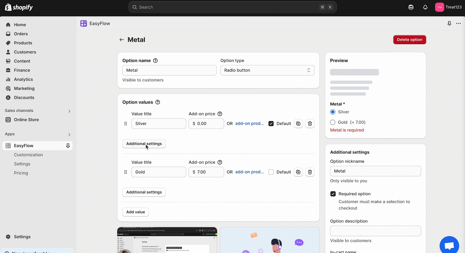 Set Up Options for Products