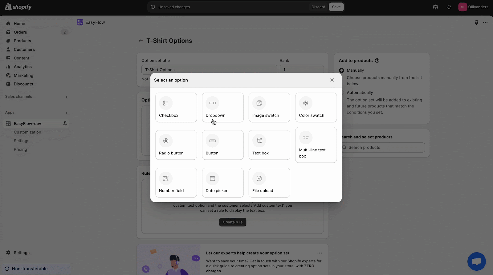Option set for products