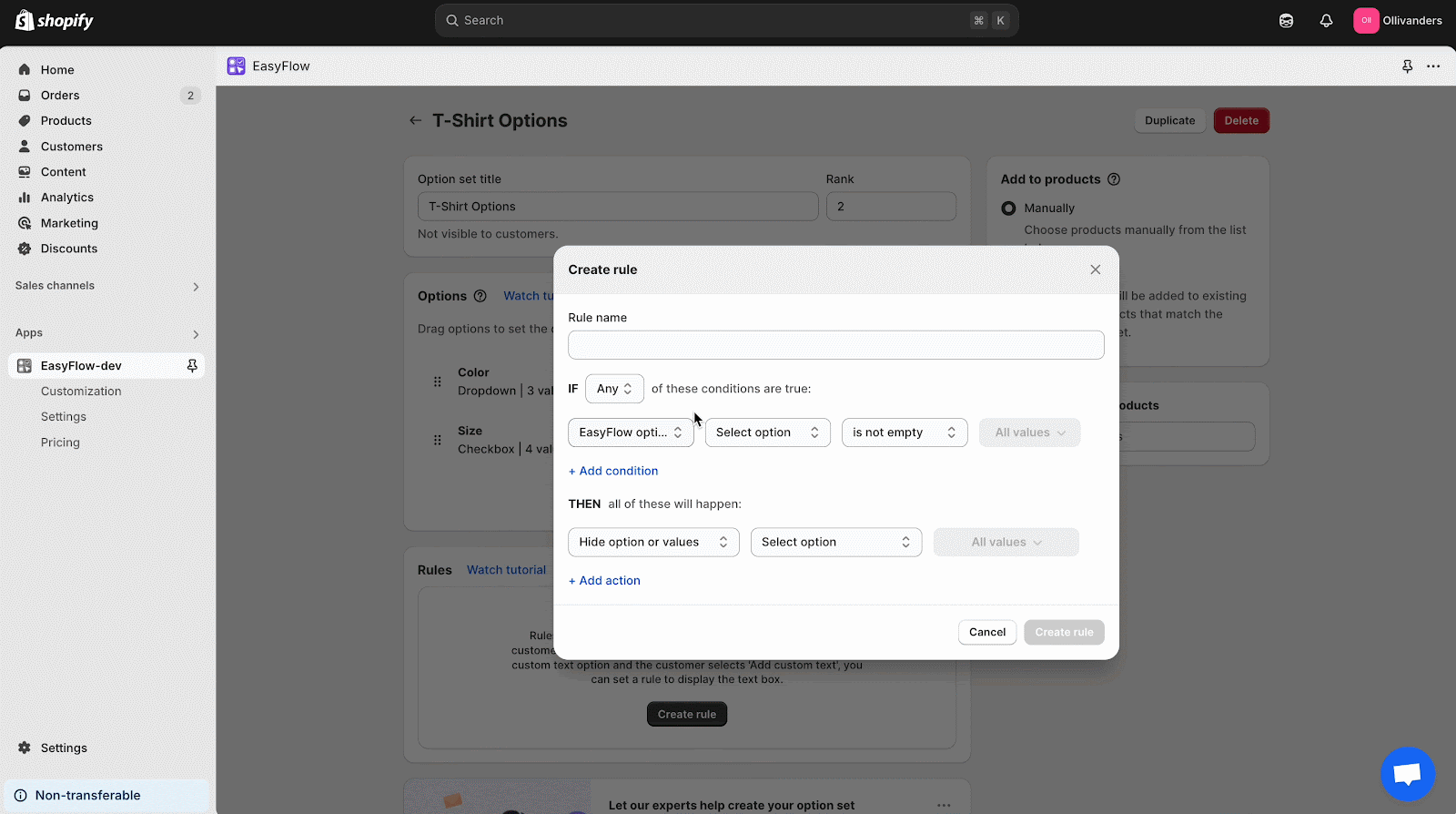 Option set for products