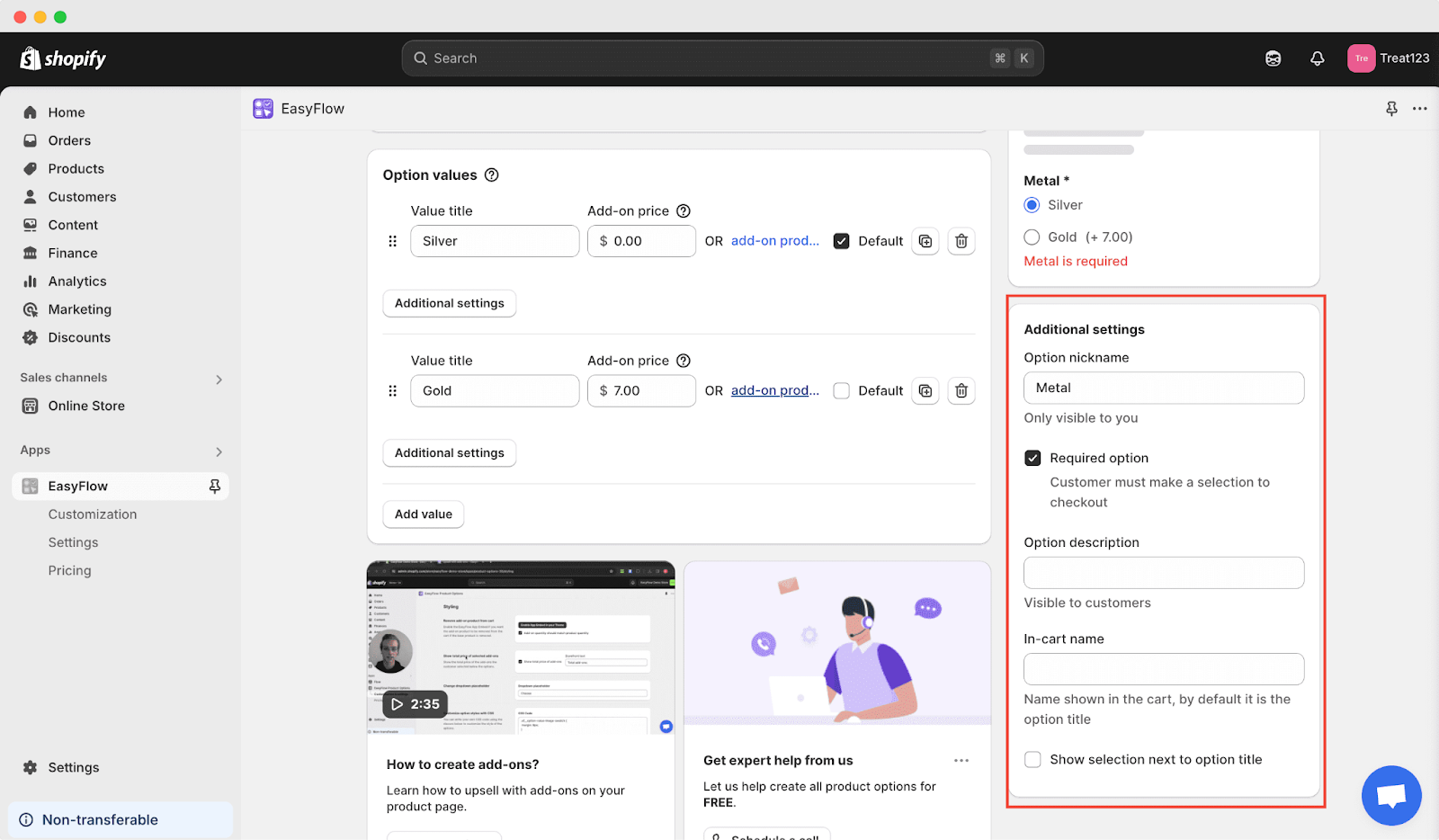 Set Up Options for Products