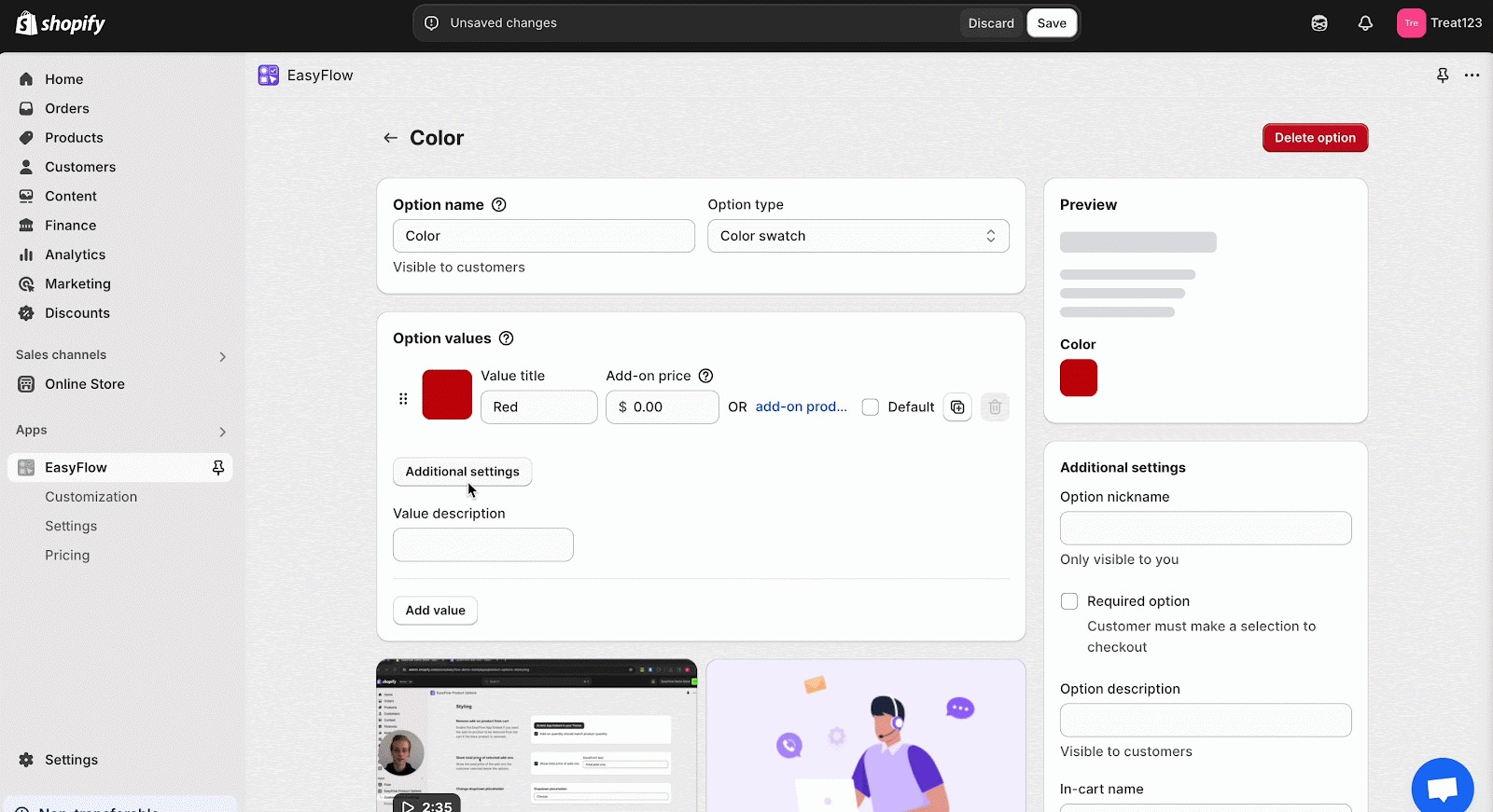 Set Up Options for Products