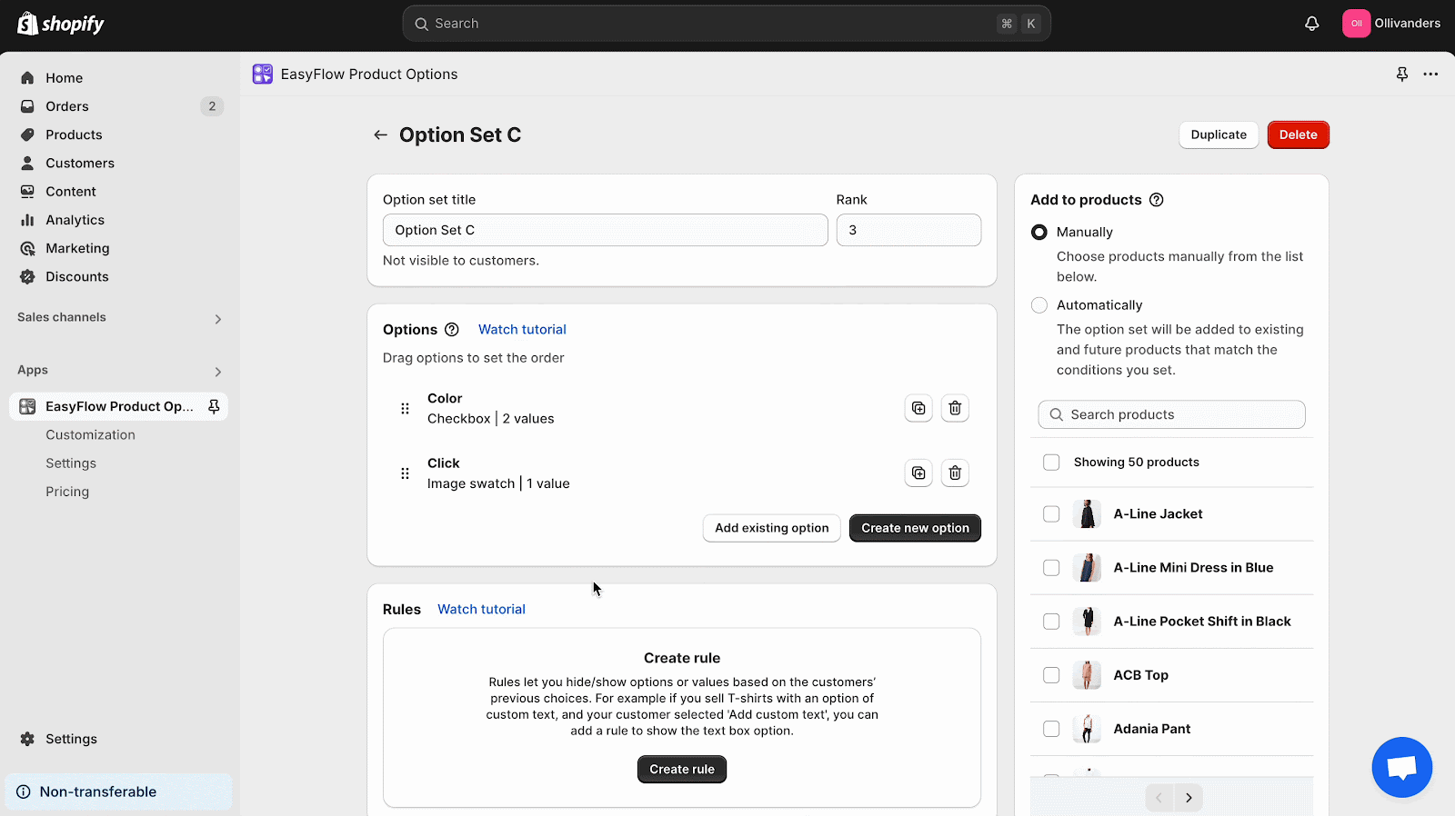 Delete Options and Option Sets