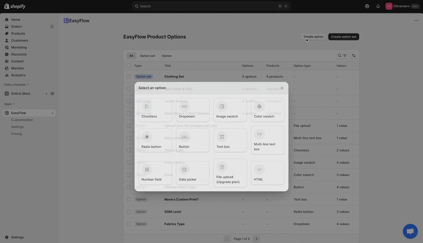 Set Up Options for Products