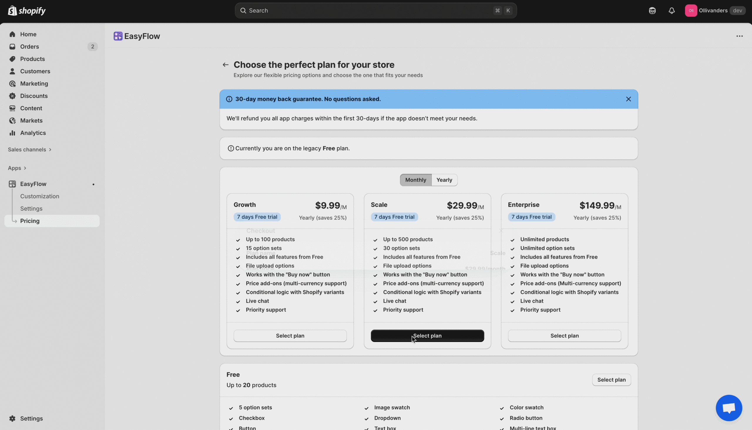 upgrade the EasyFlow plan