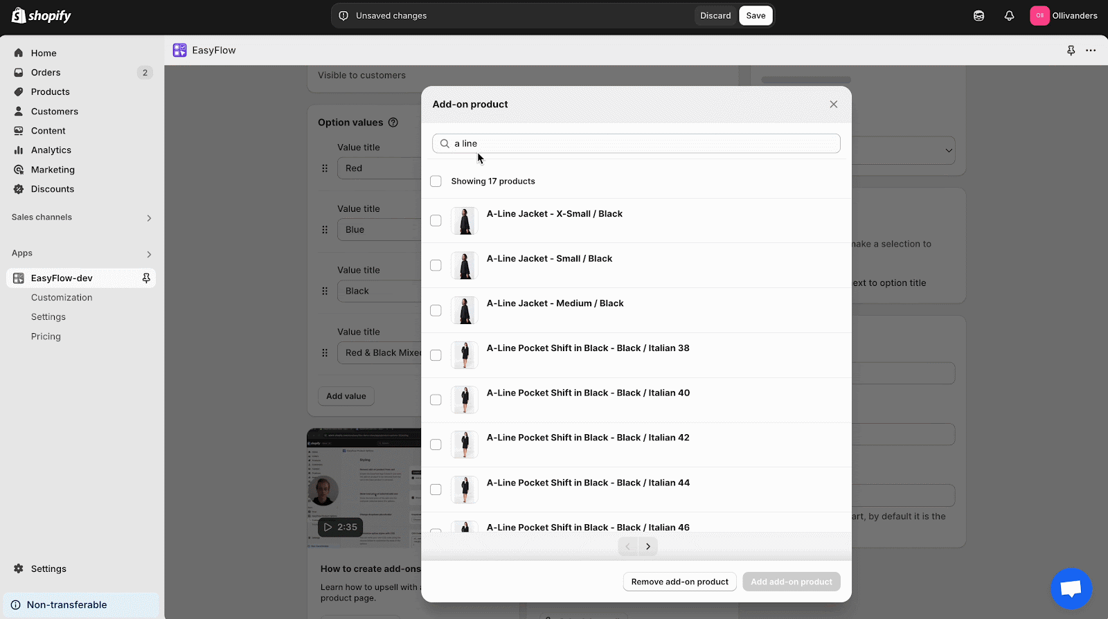 EasyFlow Product Options