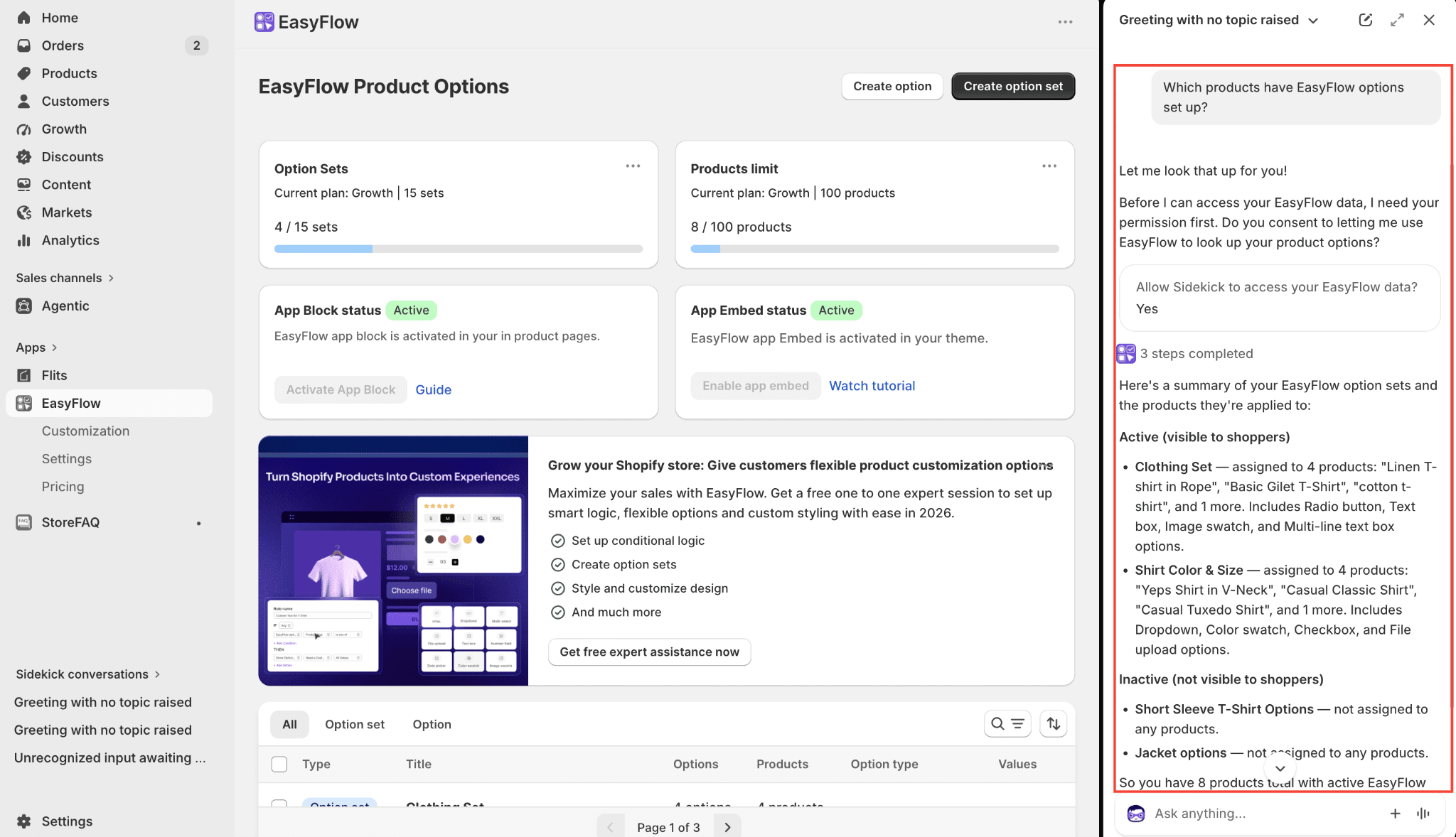 EasyFlow for Shopify Sidekick