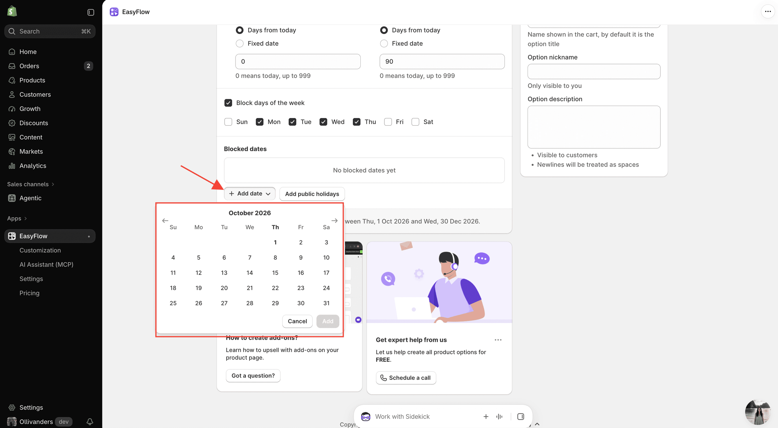date picker in shopify